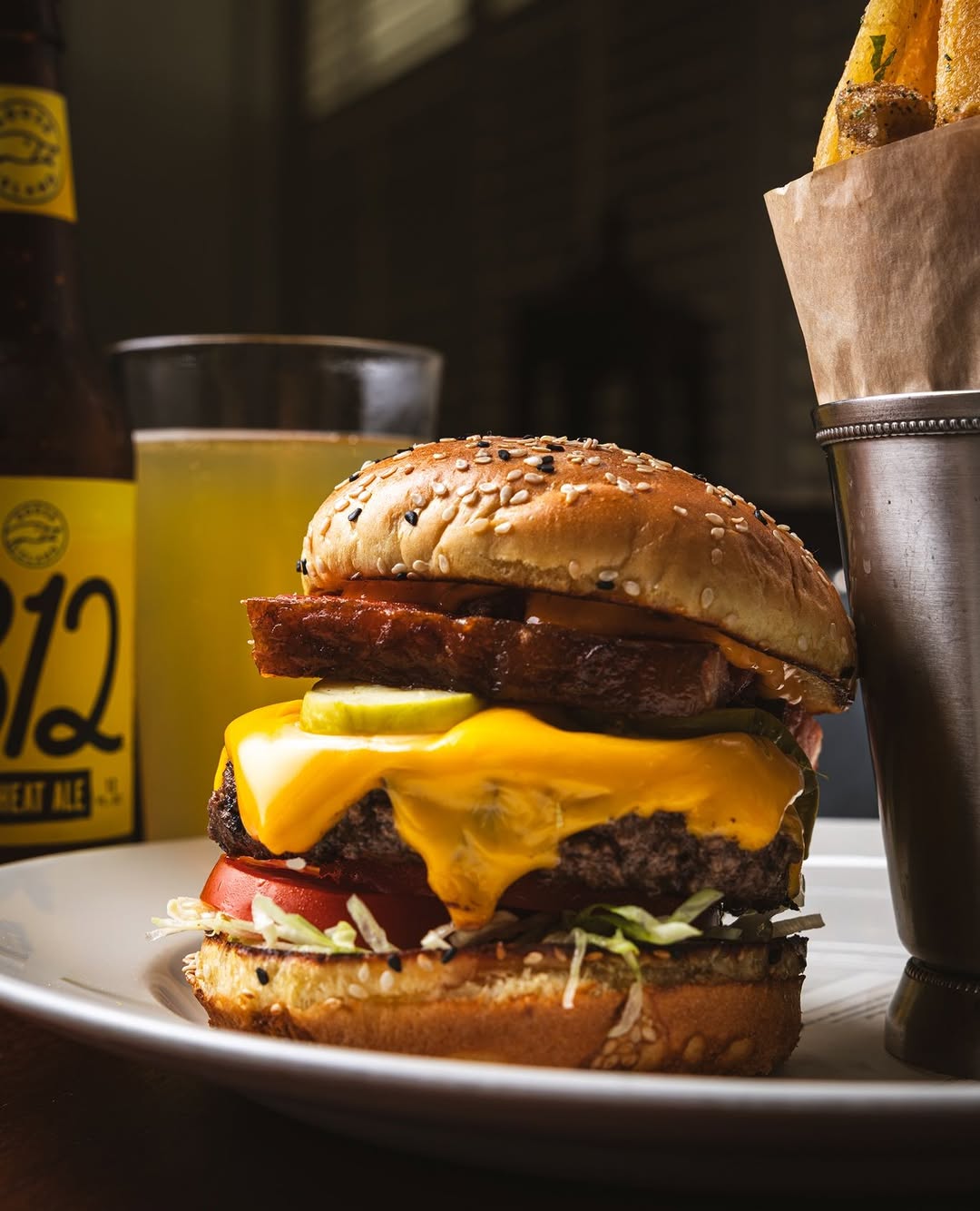 The prime cheeseburger with handcut Kennebec fries at the Chicago Firehouse
