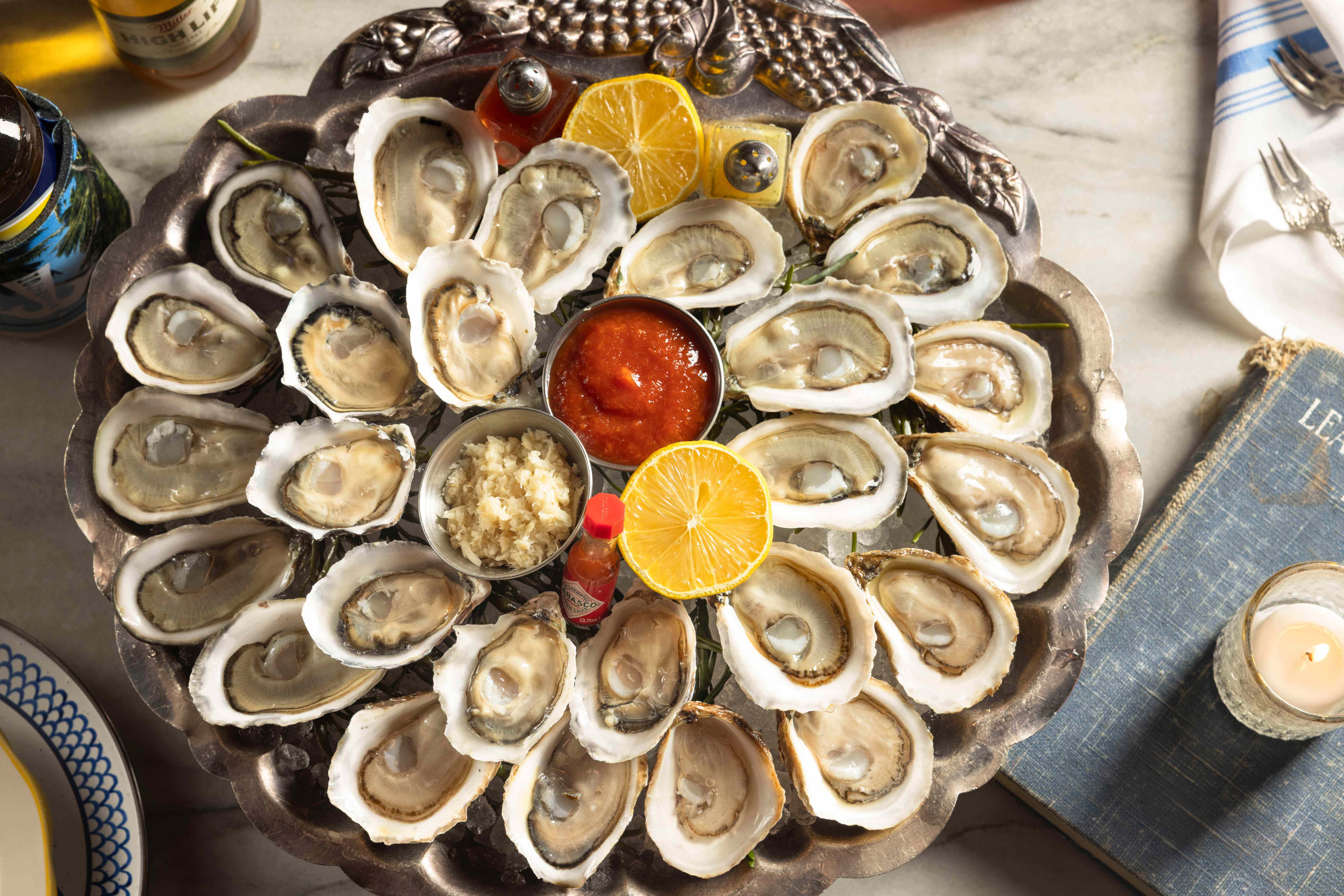 An overhead oyster tower at Holywater, New Orleans