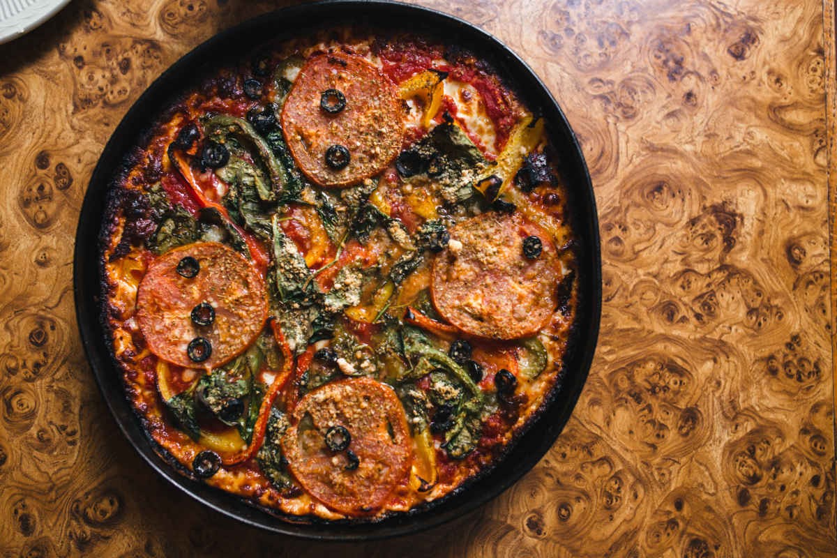 Caramelized-crust pan pizza at Burt's Place, Morton Grove