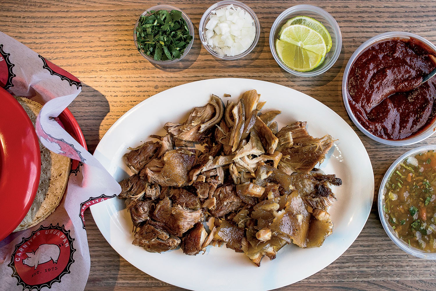 Carnitas platter at Carnitas Uruapan, Chicago