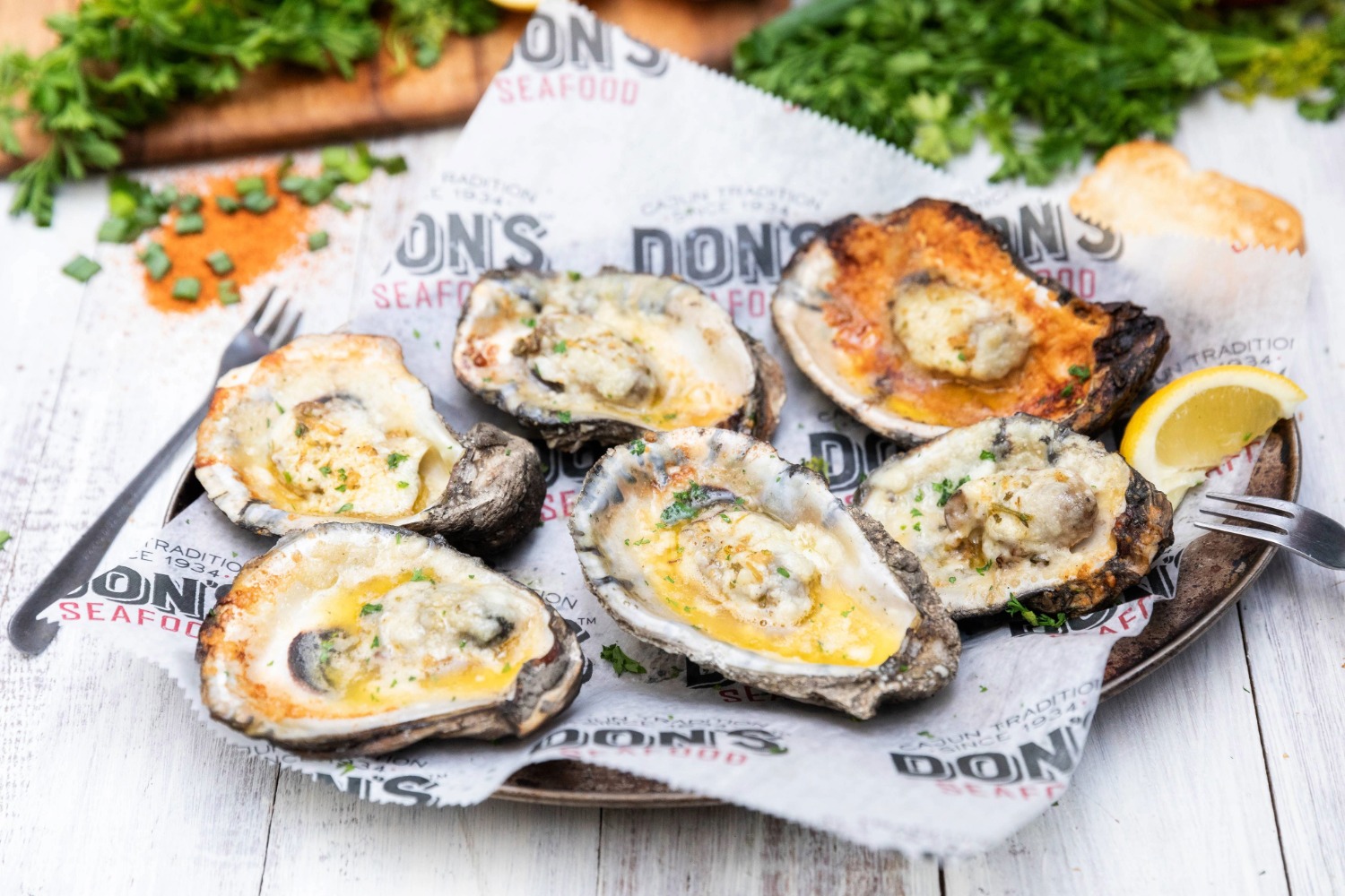 A Don's Seafood spread of fried Gulf seafood