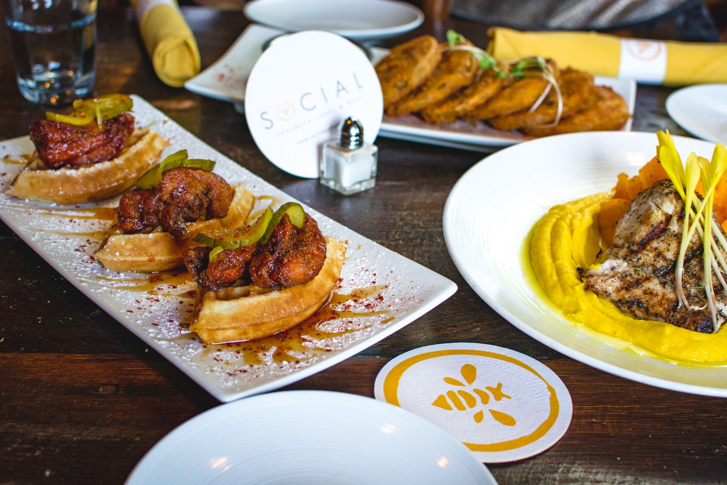 Fried chicken and waffles at Social Southern Table & Bar