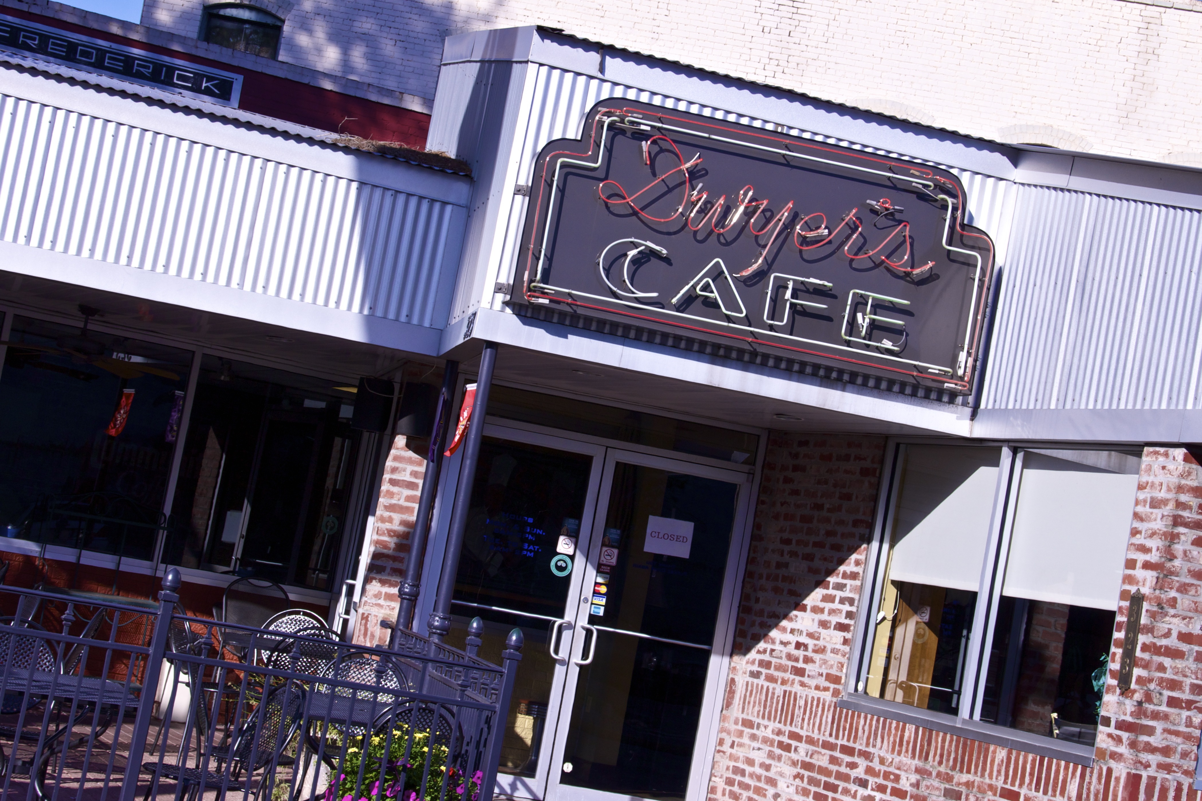 The Dwyer's Cafe corner building in downtown Lafayette
