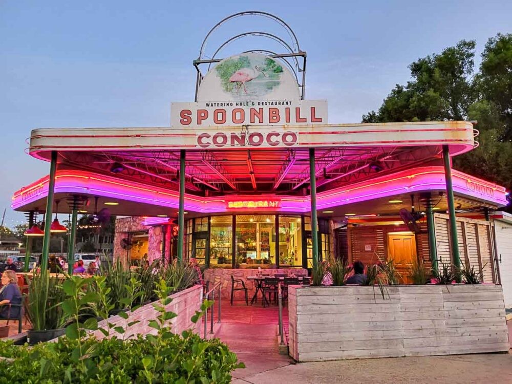 The Spoonbill Watering Hole building, a converted gas station