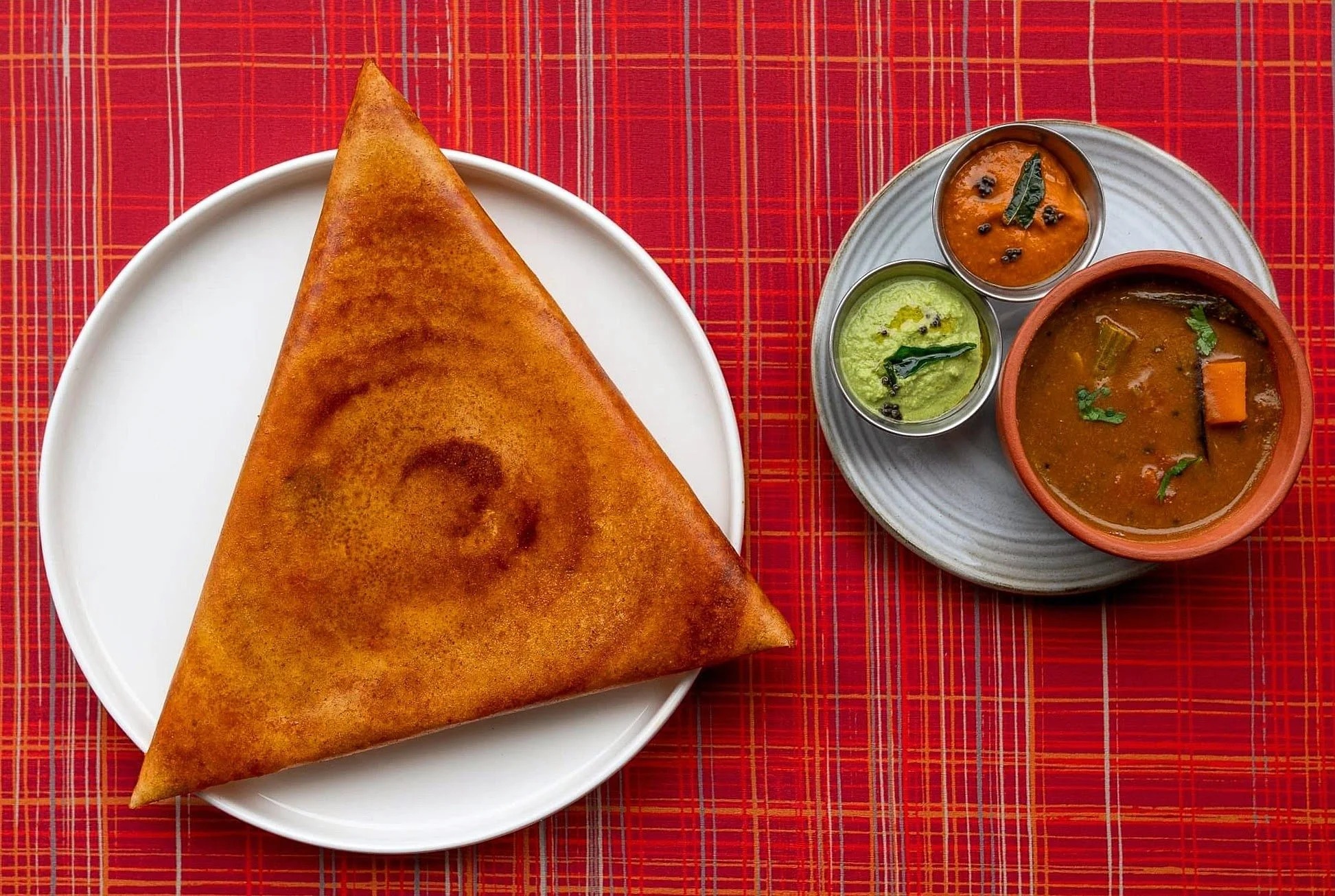 The Gunpowder Dosa with sambar and chutneys