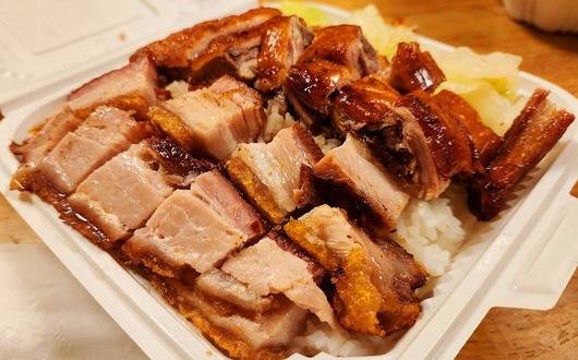 Roast pork and char siu over rice at Wah Fung No. 1