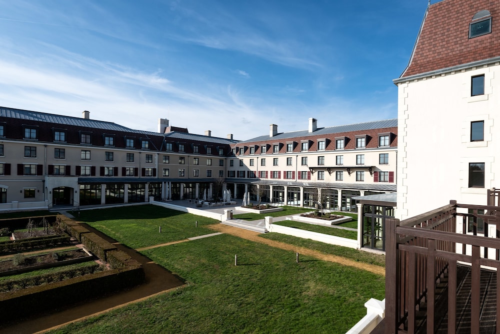 The hotel's interior courtyard and formal gardens