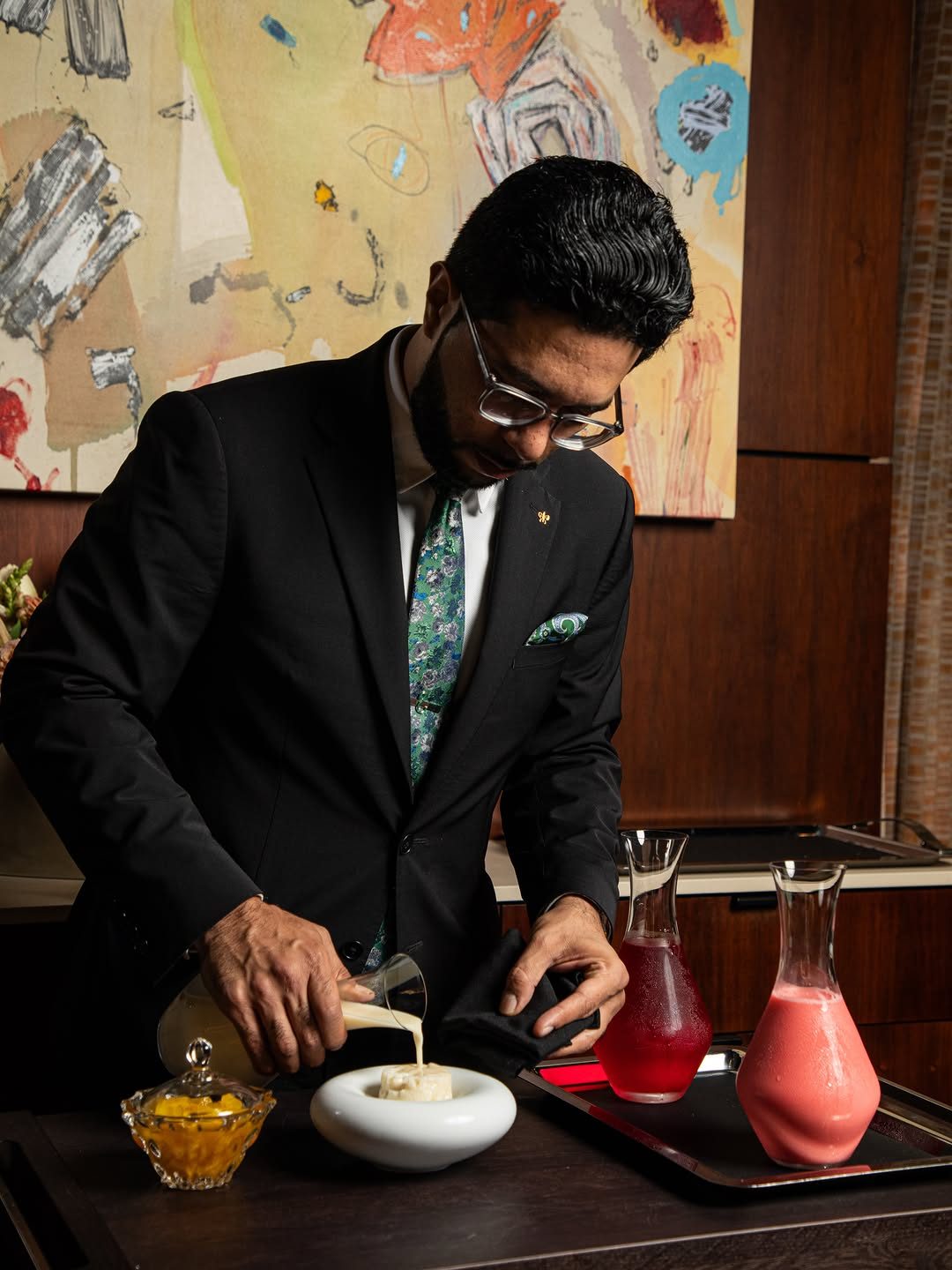 Emeril's snoball intermezzo with Hansen's cream of nectar poured tableside.