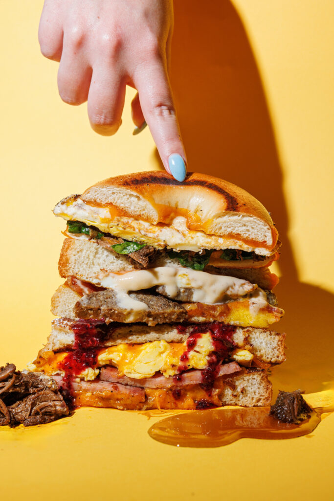 Fork N Spoon stacked breakfast sandwich, dramatic