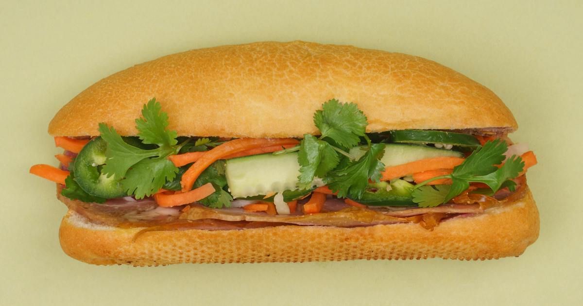 A banh mi on Dong Phuong's flaky baguette.