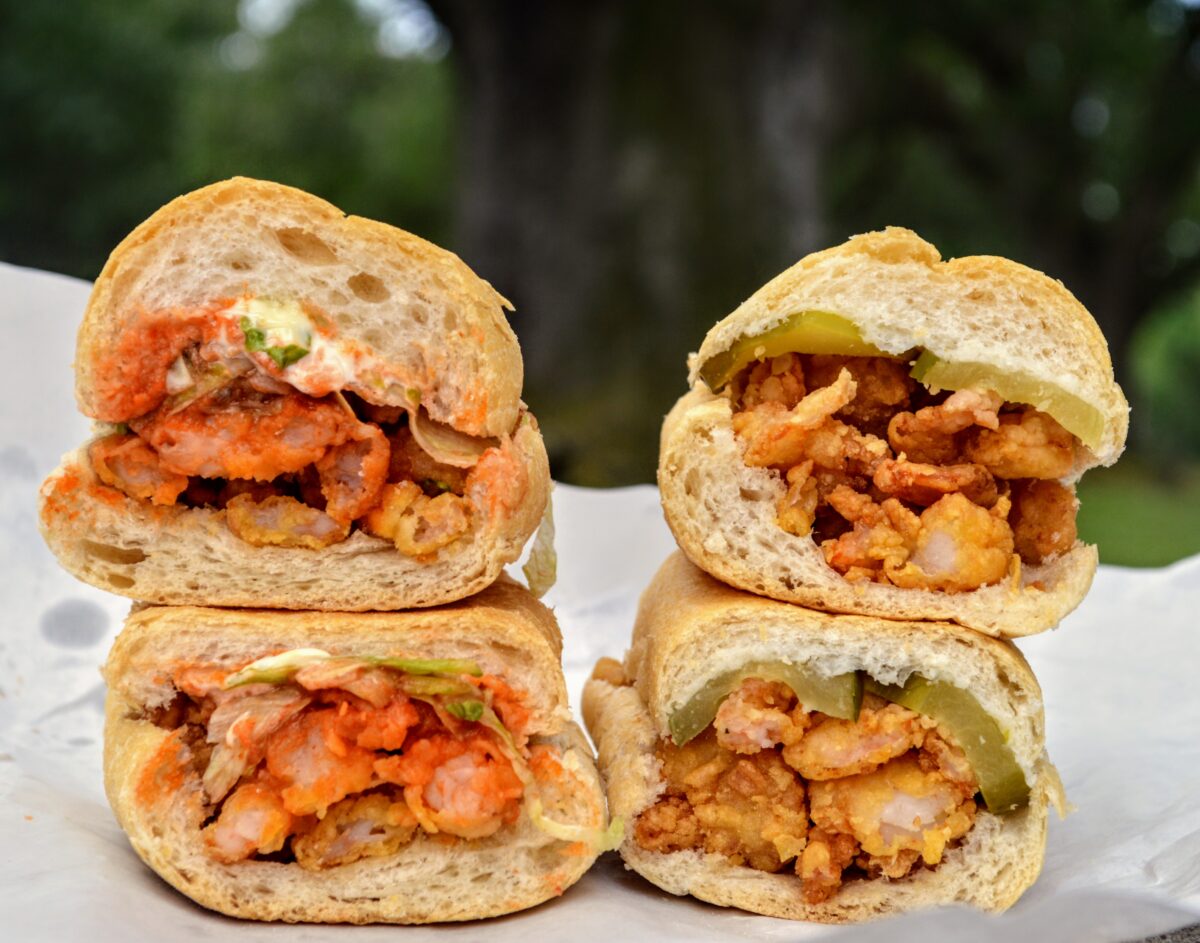 Po'boys on Leidenheimer French bread, showing the thin crisp crust and airy crumb.