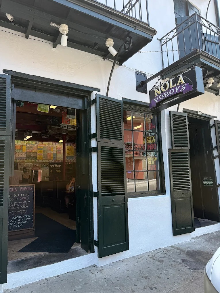 The NOLA Poboys shopfront at 908 Bourbon Street in the French Quarter.
