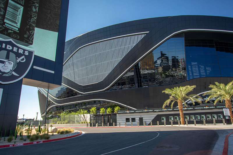 Allegiant Stadium, the black glass home of the Las Vegas Raiders.