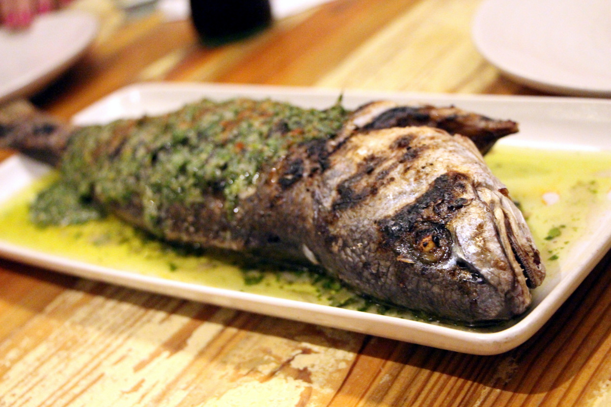 Whole grilled redfish at Pêche
