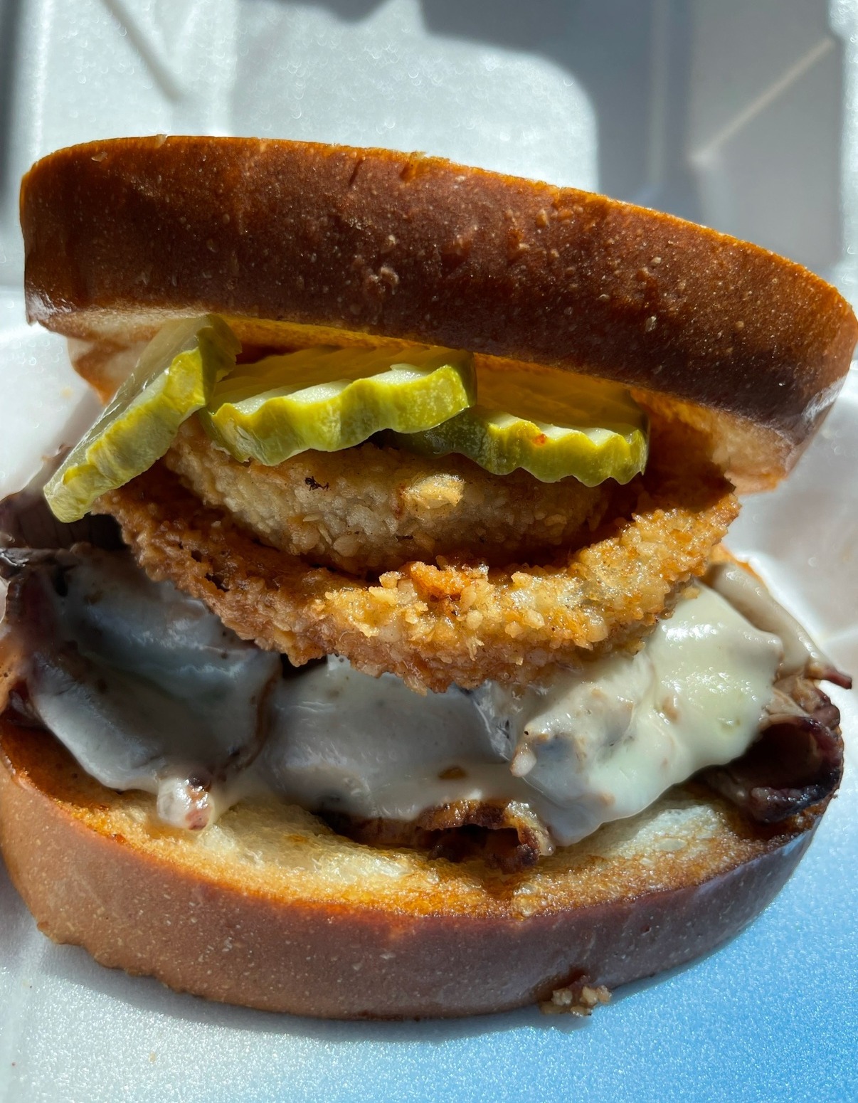 The Z-Man at Joe's Kansas City: brisket, provolone, onion rings