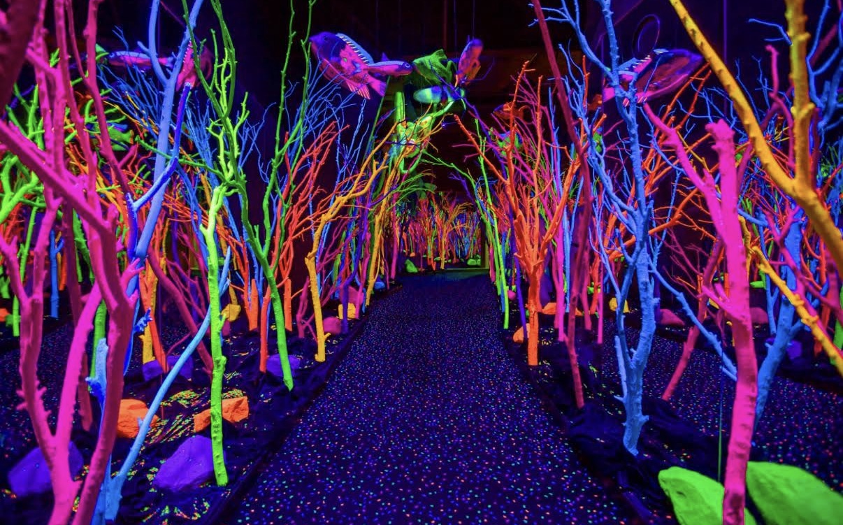 The neon forest inside Meow Wolf's House of Eternal Return