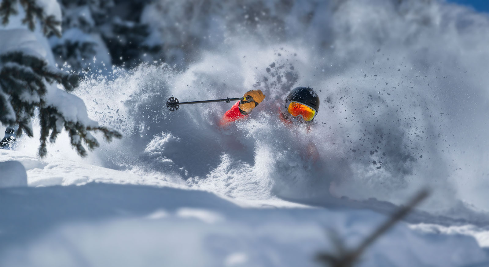 A skier in deep powder at Taos Ski Valley
